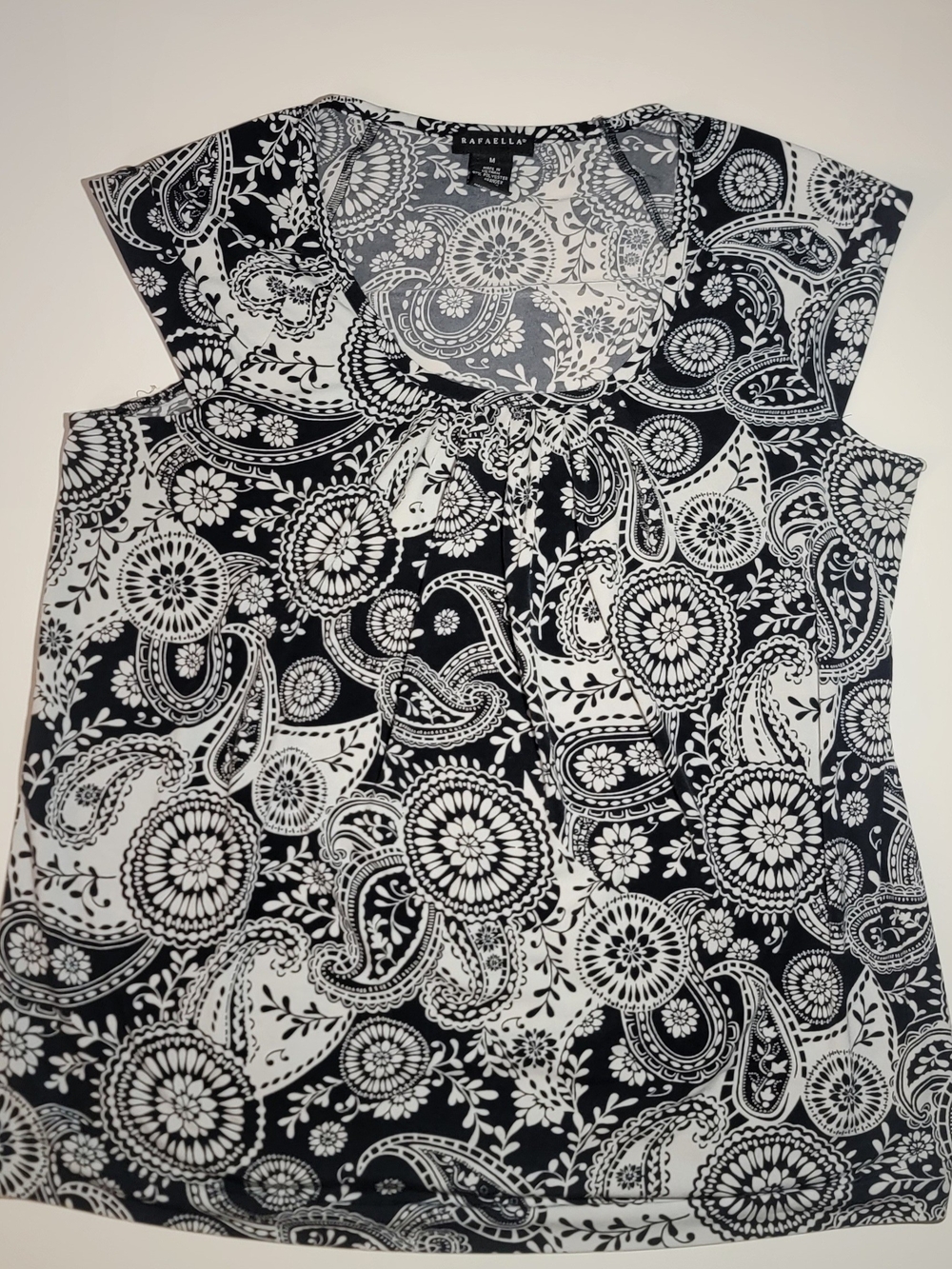 Rafaella Black & White Paisley Scoop-Neck Tie Top